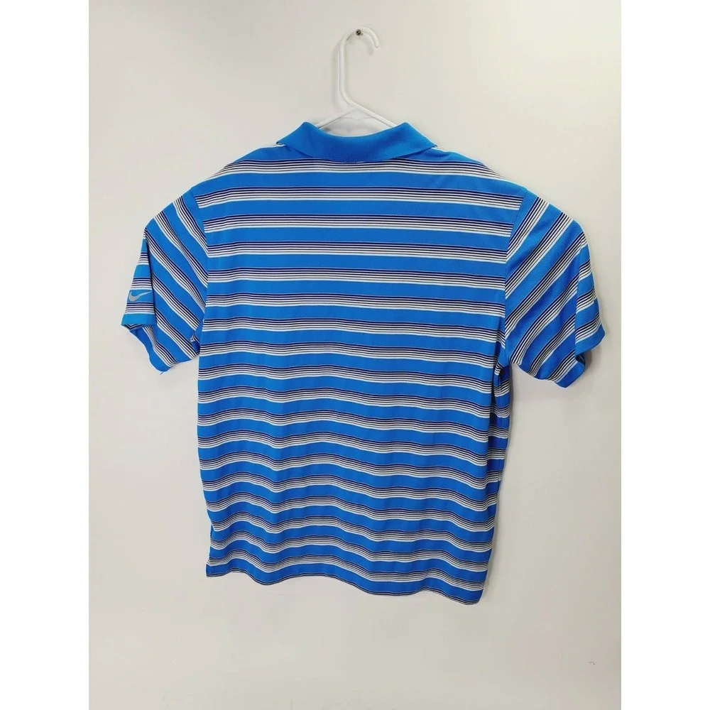 Nike Golf Dri-FIT Mens Large Blue White Striped Short Sleeve Polo Shirt L 677